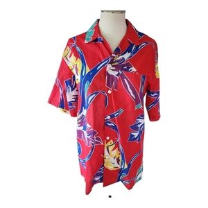 Vintage Gallery Limited Hawaiian Shirt L Bold Red Abstract Print Made in USA